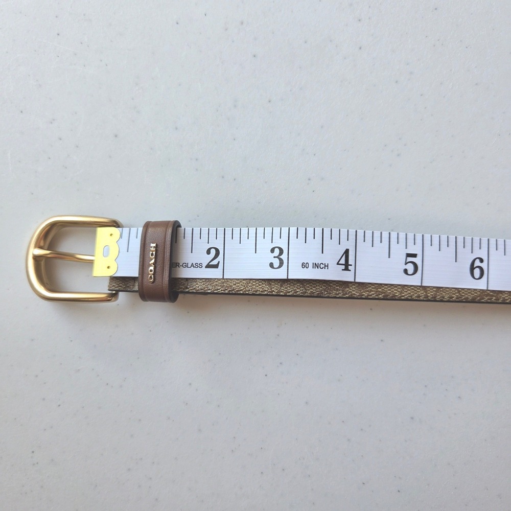 Coach Womens Signature Monogram Leather Trim Belt Khaki Brown Gold F78179 L - Picture 7 of 11